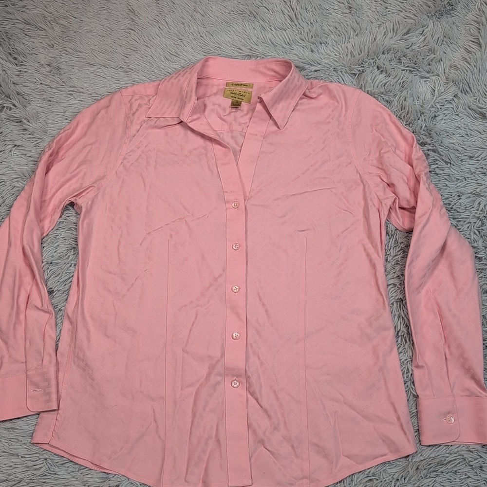 Christine Shirt Womens 12 Pink Investments Gold Label V Neck Button Up Comfort